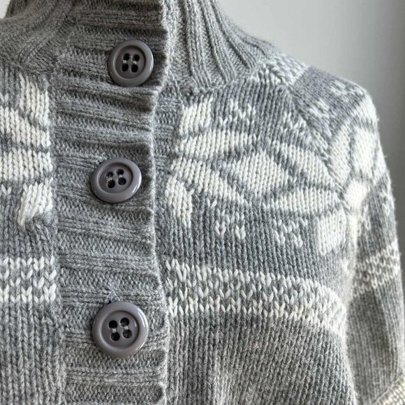 Soaked in Luxury Grey Fair Isle Wool-Blend Button Poncho, Ribbed Collar – US M - Picture 12 of 12